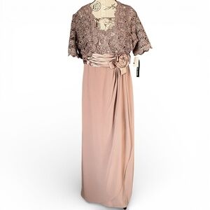 R&M RICHARDS Lace evening gown with matching jacket mocha size 12
